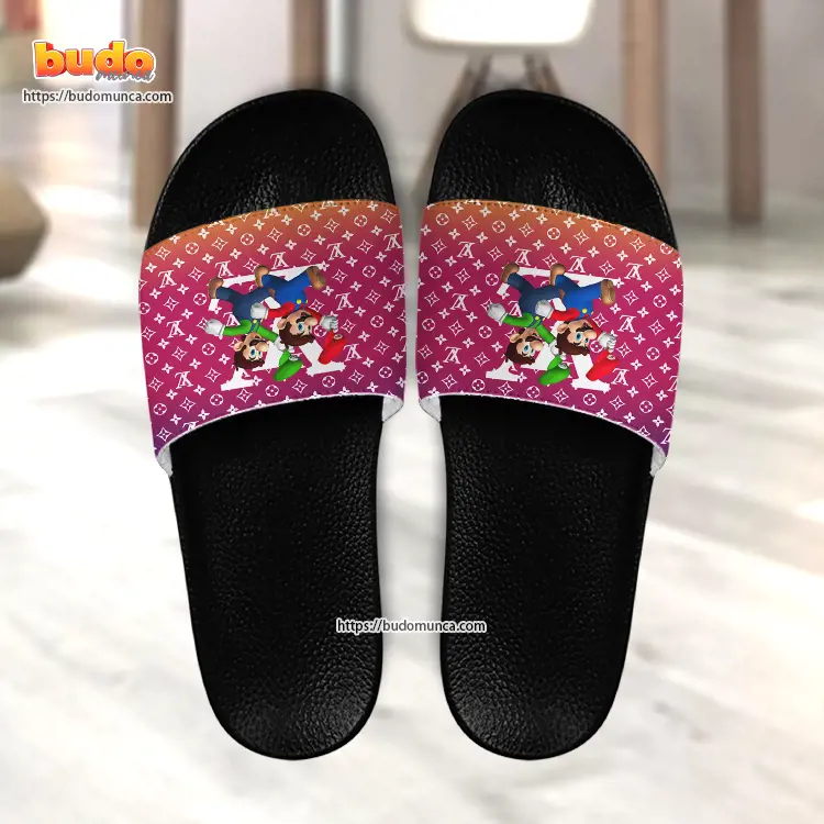 Slide sandals mario and luigi v4 and louis vuitton gift unique slide sandals for man woman and kid